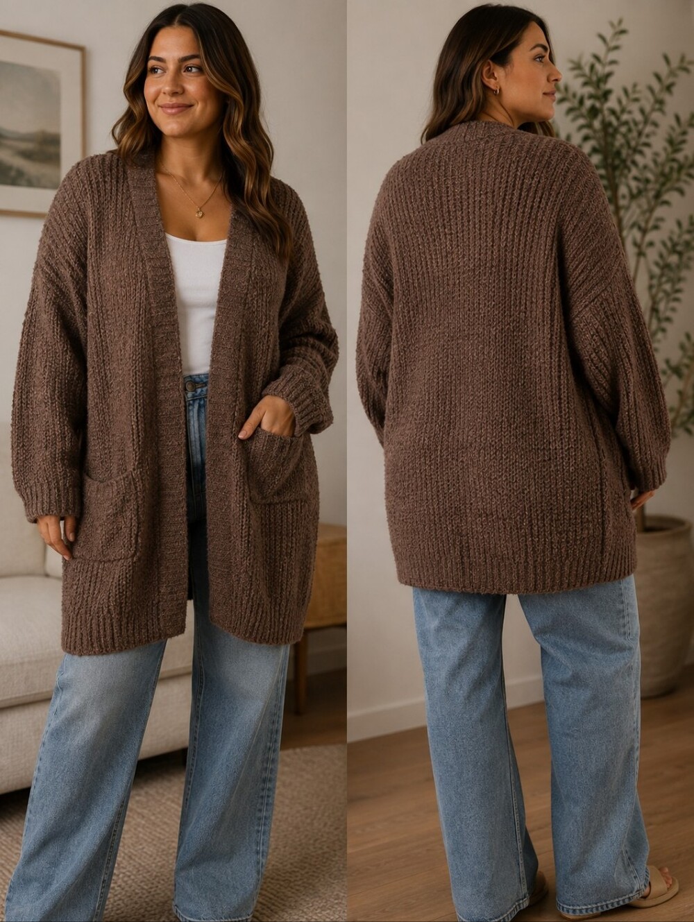 Oversized Cozy Deep Mossy Green Knit Chunky Sweater
